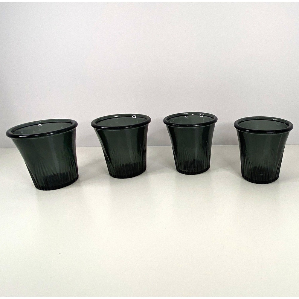 Vintage Hallmark Smokey Grey Glass Votive Candleholders Set of 4 - 3" Tall